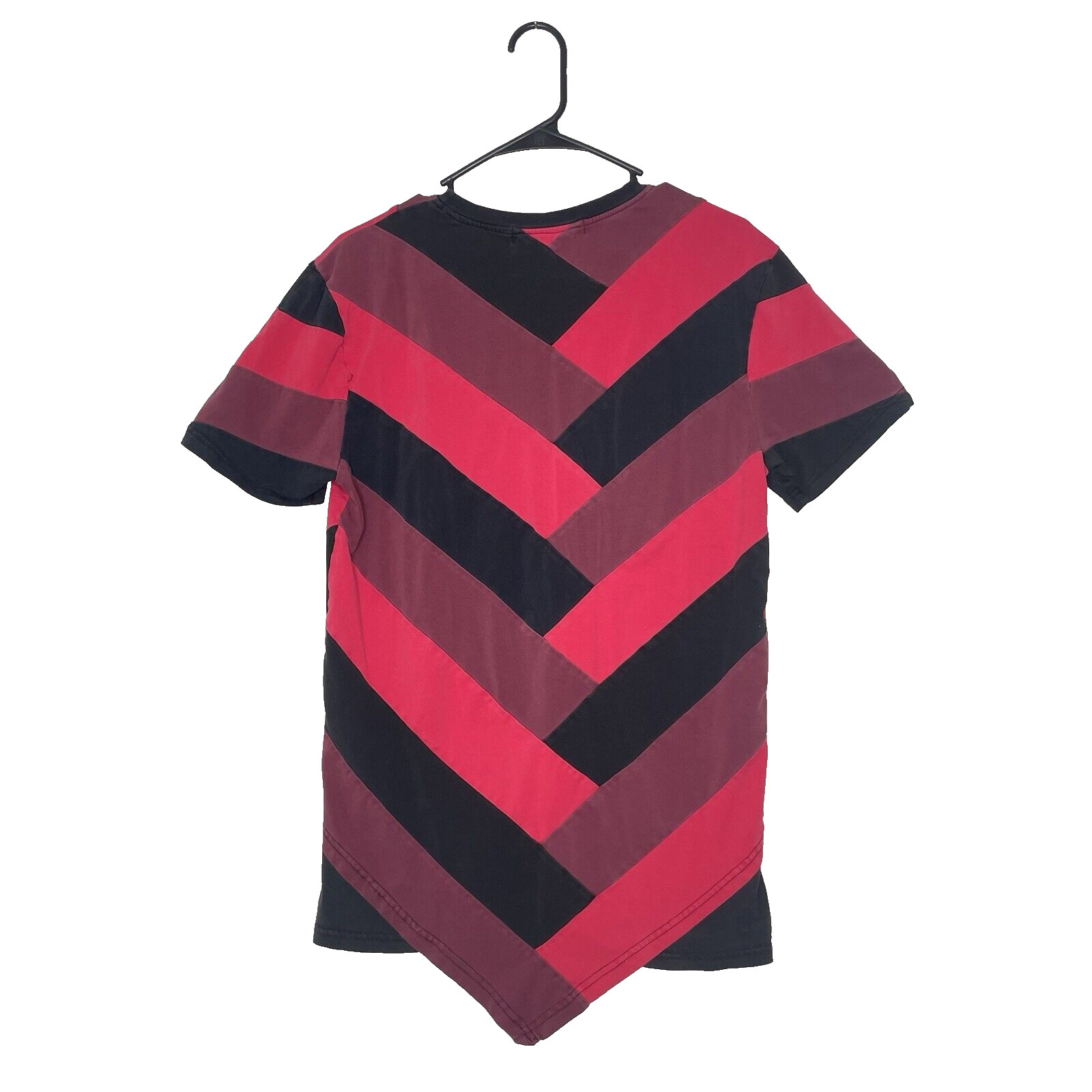Hudson Outerwear Men’s S Punk Grunge Red Black Chevron Shirt Asymmetrical Hem gallery