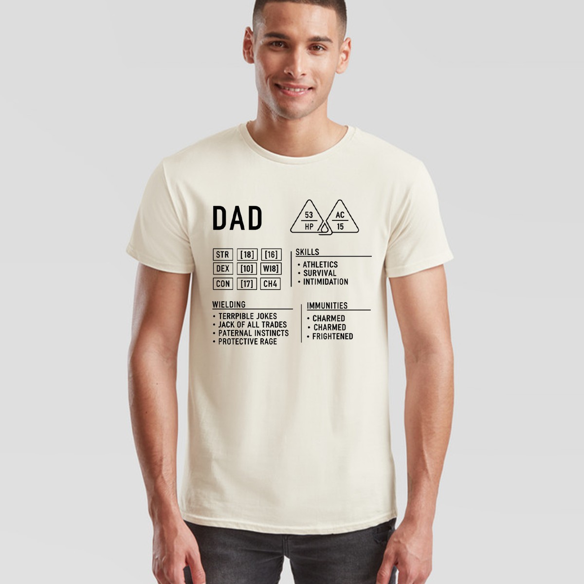 Dad Dungeons Mens T Shirt Dragons Character Sheet Fathers Day Gift DND RPG gallery