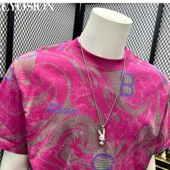 Men Designer Abstract Marble Print Cotton T-Shirt Retro Casual Short Sleeve Tee