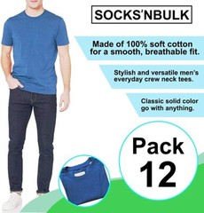 SOCKS’NBULK 12 Pack Bulk Mens Cotton Crew Neck Short Sleeve T-Shirts Mix Colors