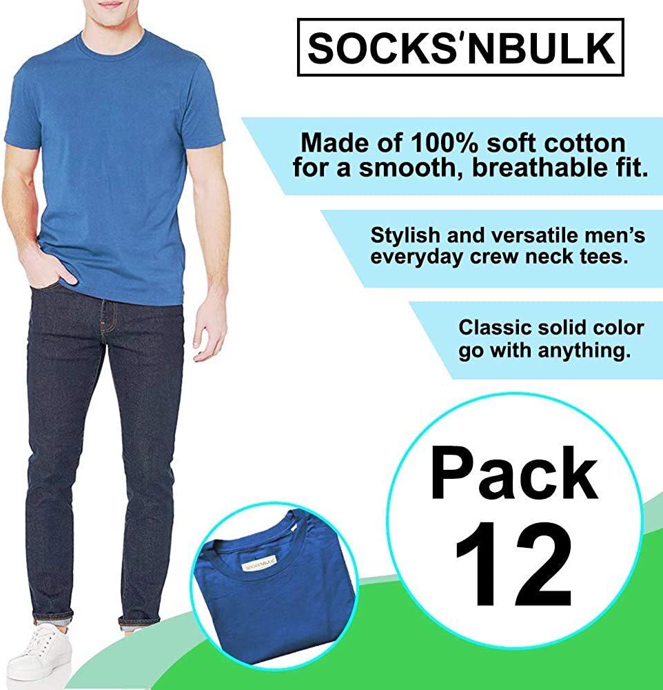 SOCKS'NBULK 6 Pack Bulk Mens Cotton Crew Neck Short Sleeve T-Shirts Mix Colors gallery