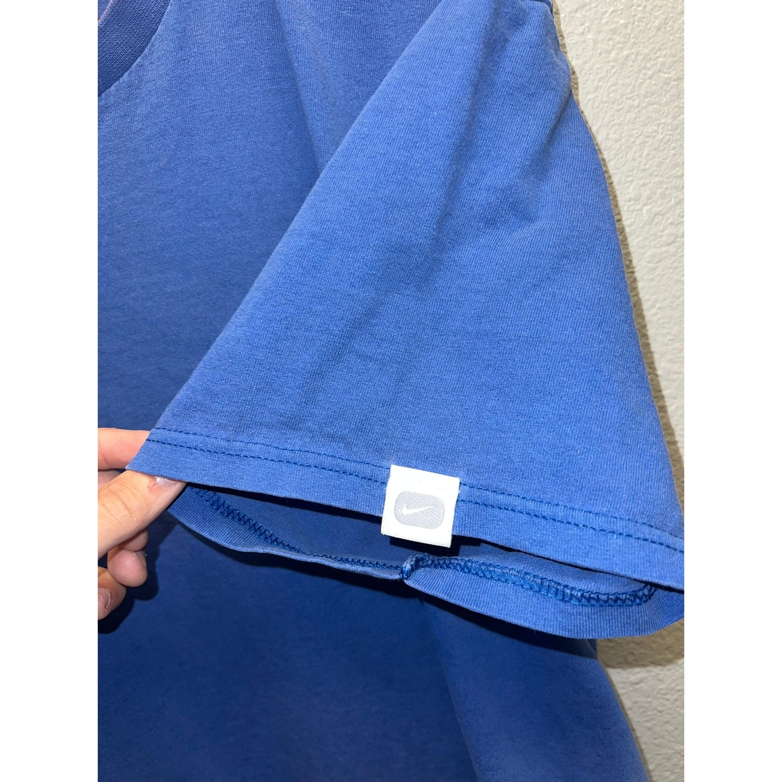 Nike Blue Blank Shirt Y2K Swoosh Just Do it Short Sleeve Long Length Tee 2000s L gallery