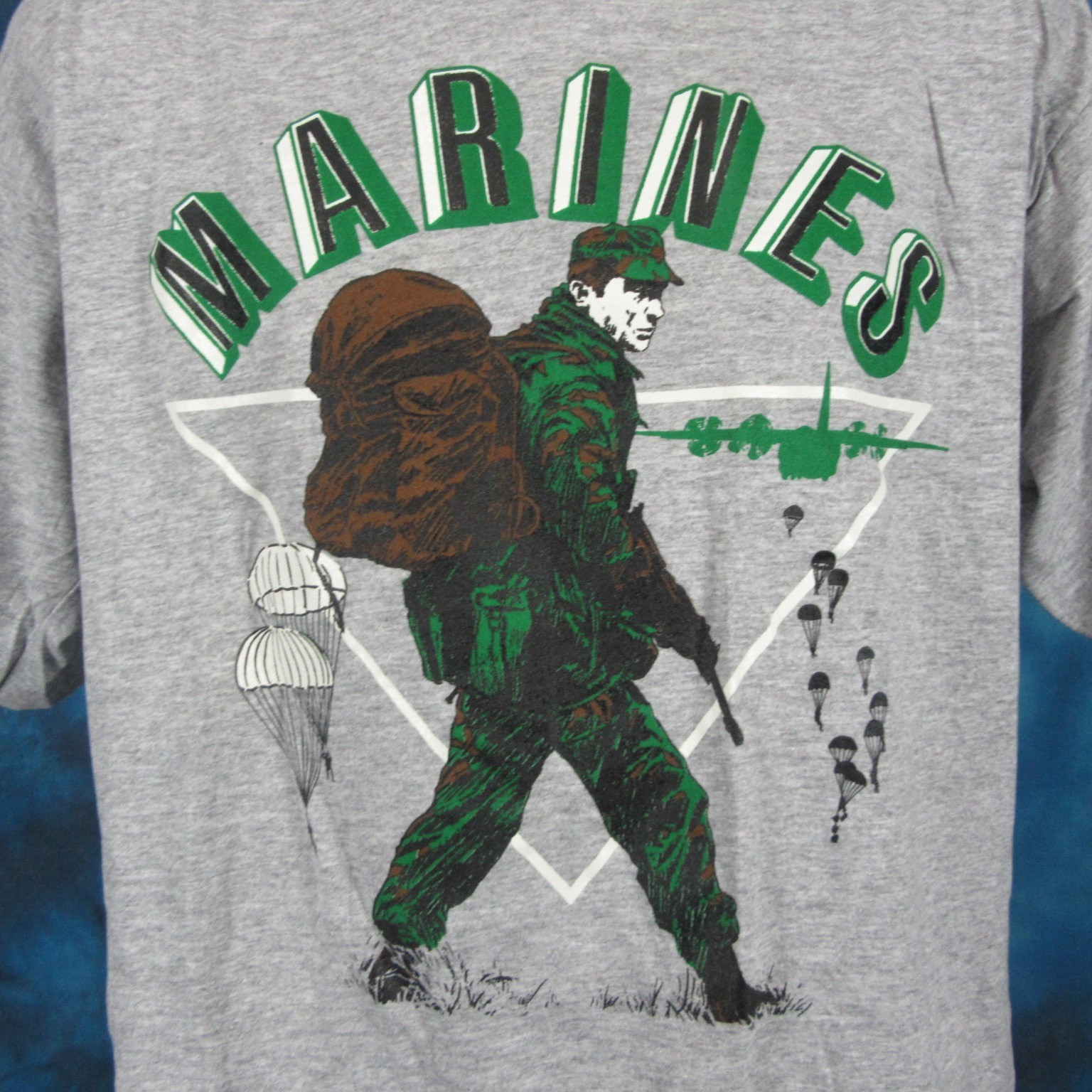 vtg 80s RAYON TRI-BLEND USMC UNITED STATES MARINE CORPS T-Shirt L single stitch gallery