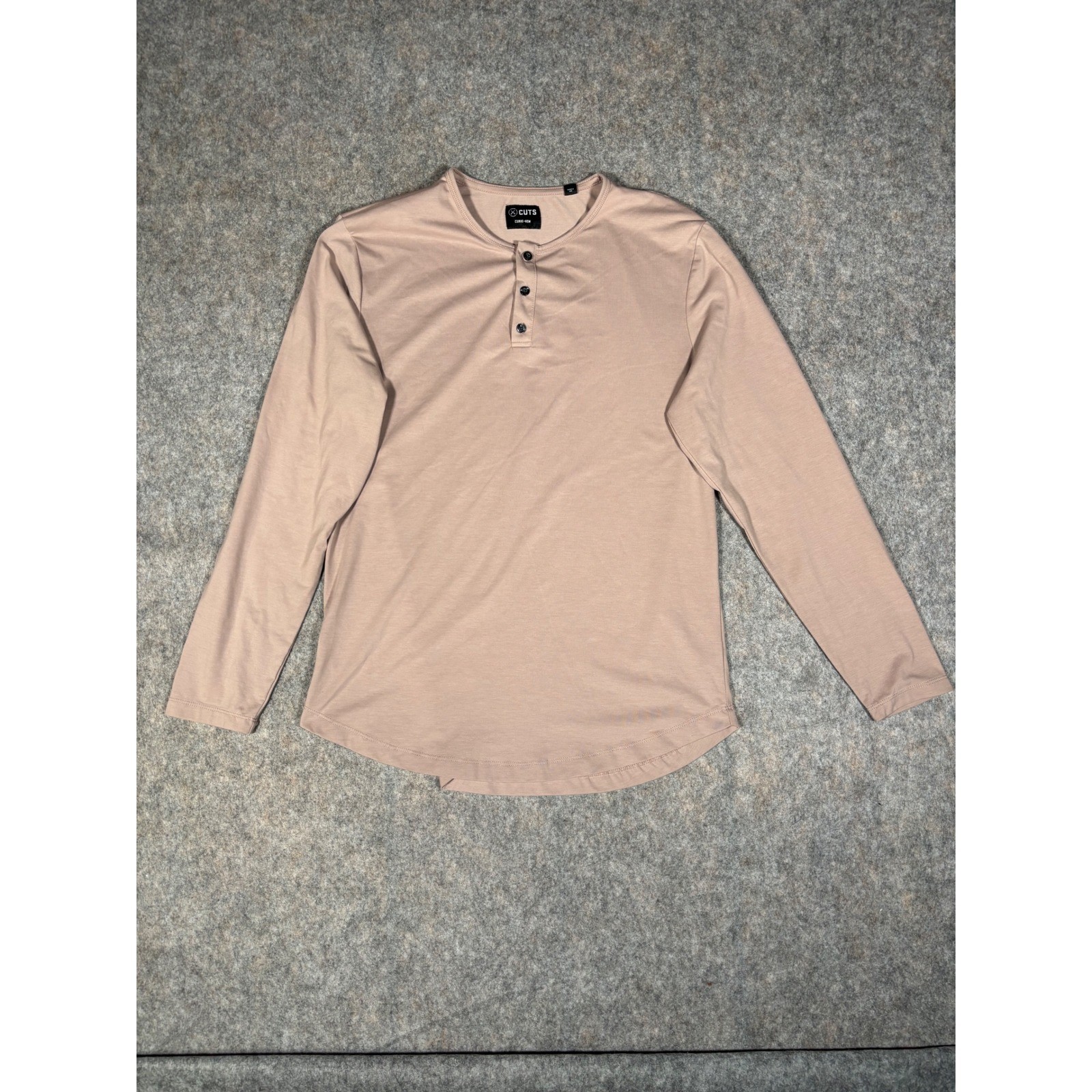 Cuts Henley Curvew-Hem Long Sleeve Shirt Mens XL Tan Stretch Casual Top gallery