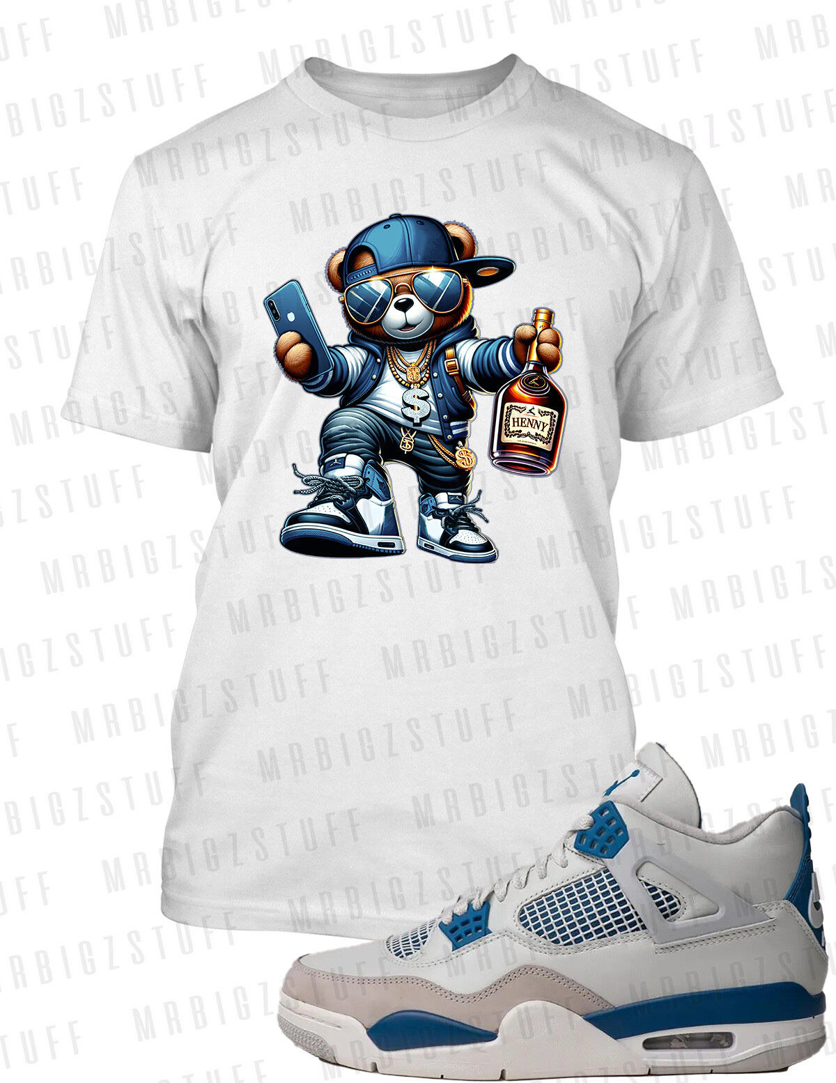 Henny Bear Big Tall Sm Graphic Sneaker Tee to Complement J11 Legend Blue gallery
