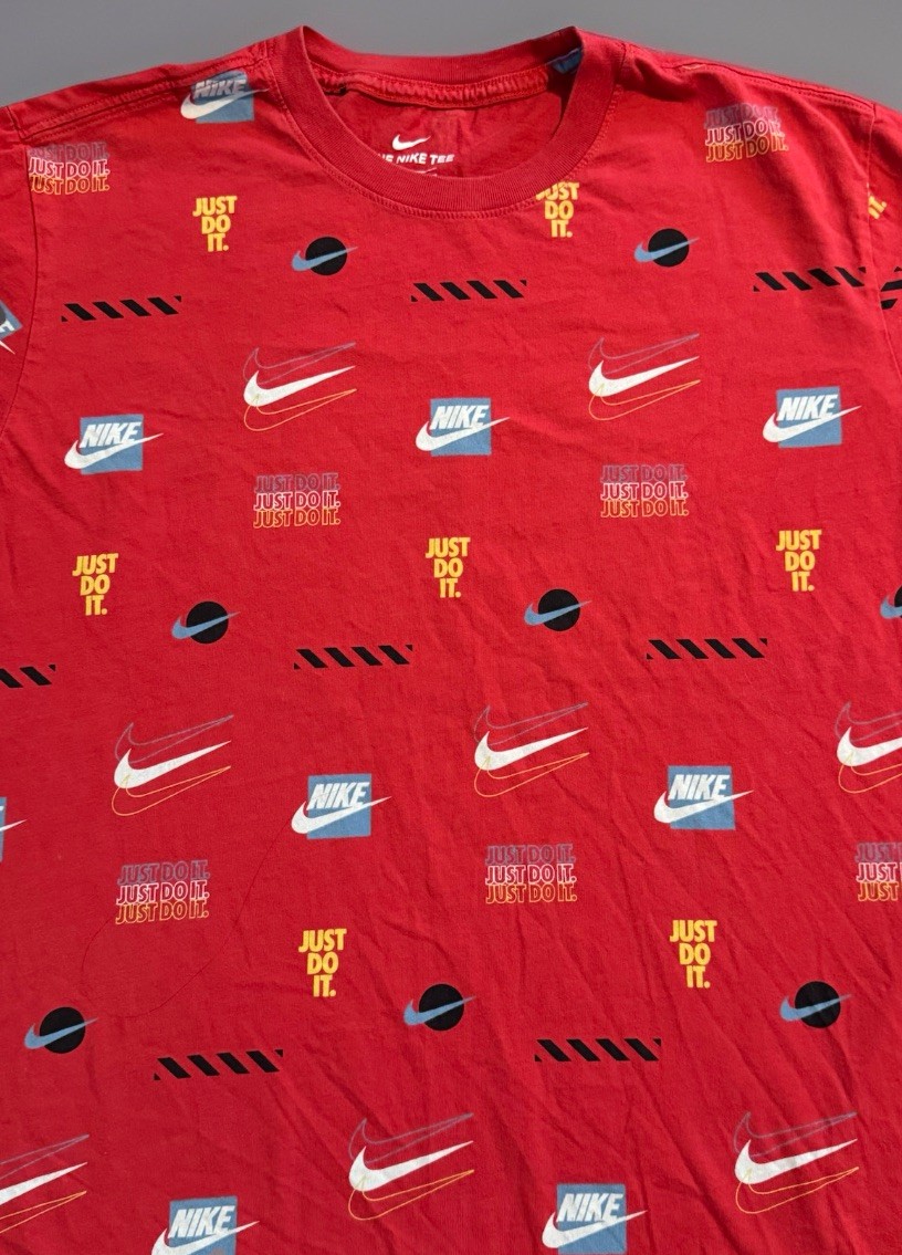Nike The Nike Tee Mens XL Red All Over Print Just Do It Swoosh Graphic T Shirt gallery