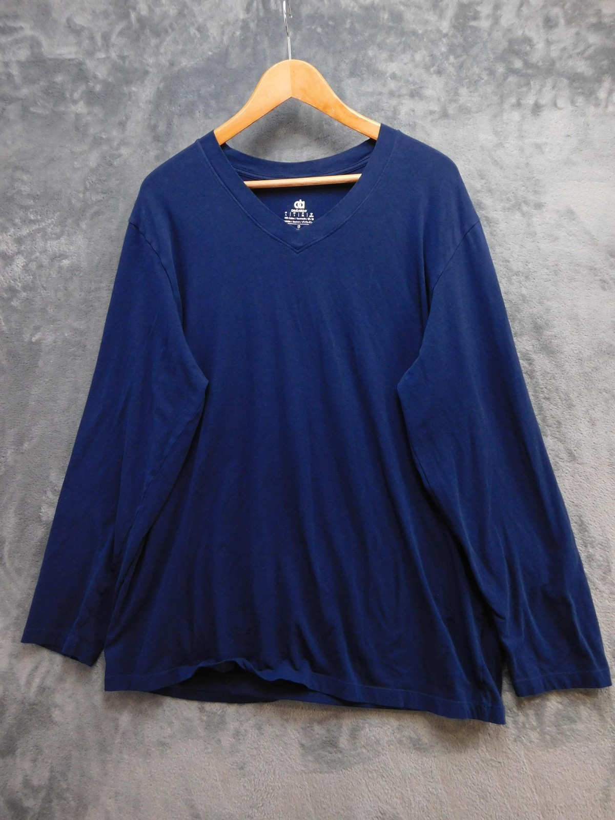 David Archy Shirt Mens L Blue V-Neck Long Sleeve Tagless Cotton Spandex