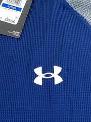 NWT Under Armour Men’s Textured Waffle Knit Crew Neck Navy Blue Gray T-Shirt XL