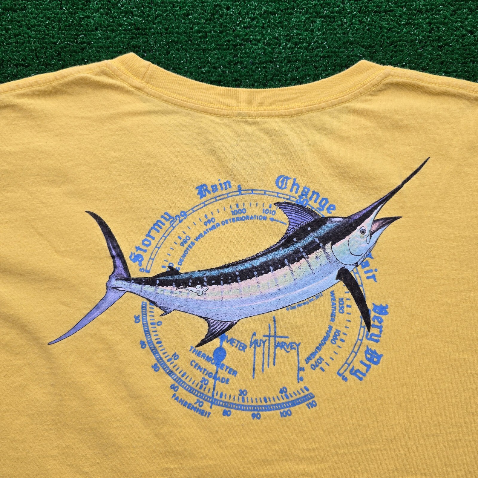 Guy Harvey Tshirt Men Large Yellow Marlin Fishing Weather Barometer Outdoors gallery