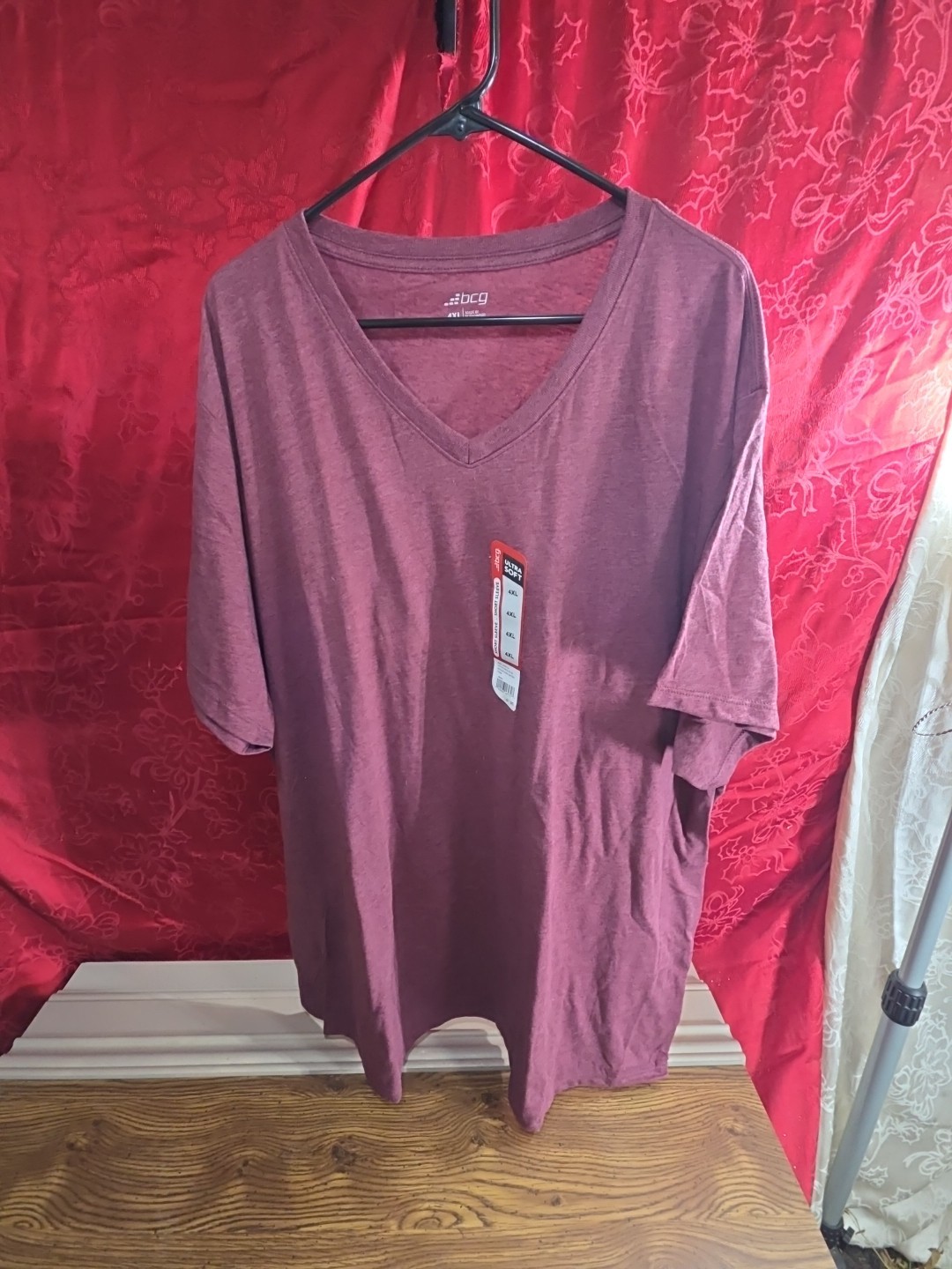 BCG T-shirt V-Neck Cotton Men’s Styled,Light Grey, Pullover, Casual Size 4XL