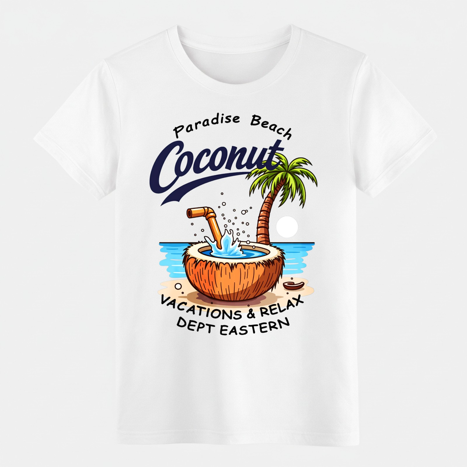 Paradise Beach Coconut Casual T-Shirt, Tropical Summer Vacation Graphic Tee gallery