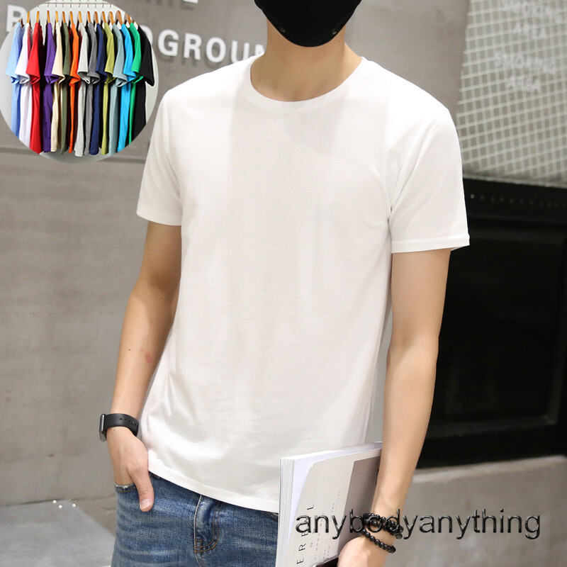 Mens Crew Collar Cotton T-Shirts Summer Slim Short Sleeve Basic Tops Sports Tops