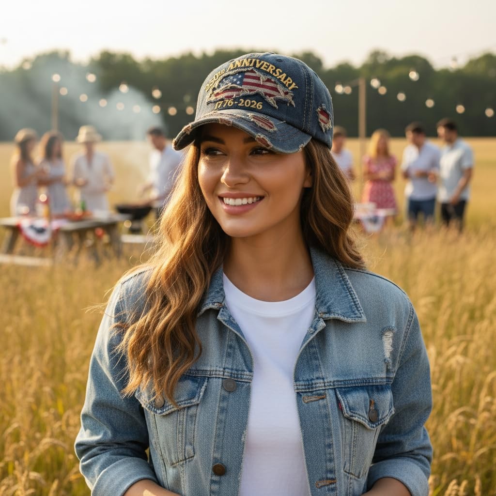 USA 250th Anniversary Hat 17762026 Embroidered Distressed Denim Cap Vintage... gallery