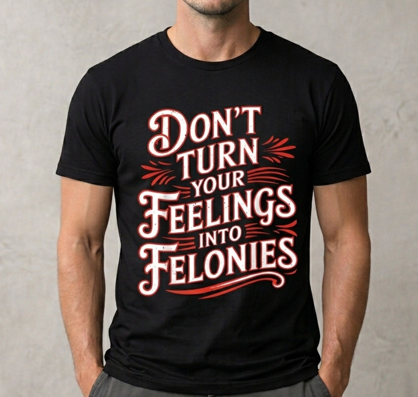 Don't Turn Your Feelings Into Felonies T-Shirt -Sarcastic Streetwear Graphic Tee gallery