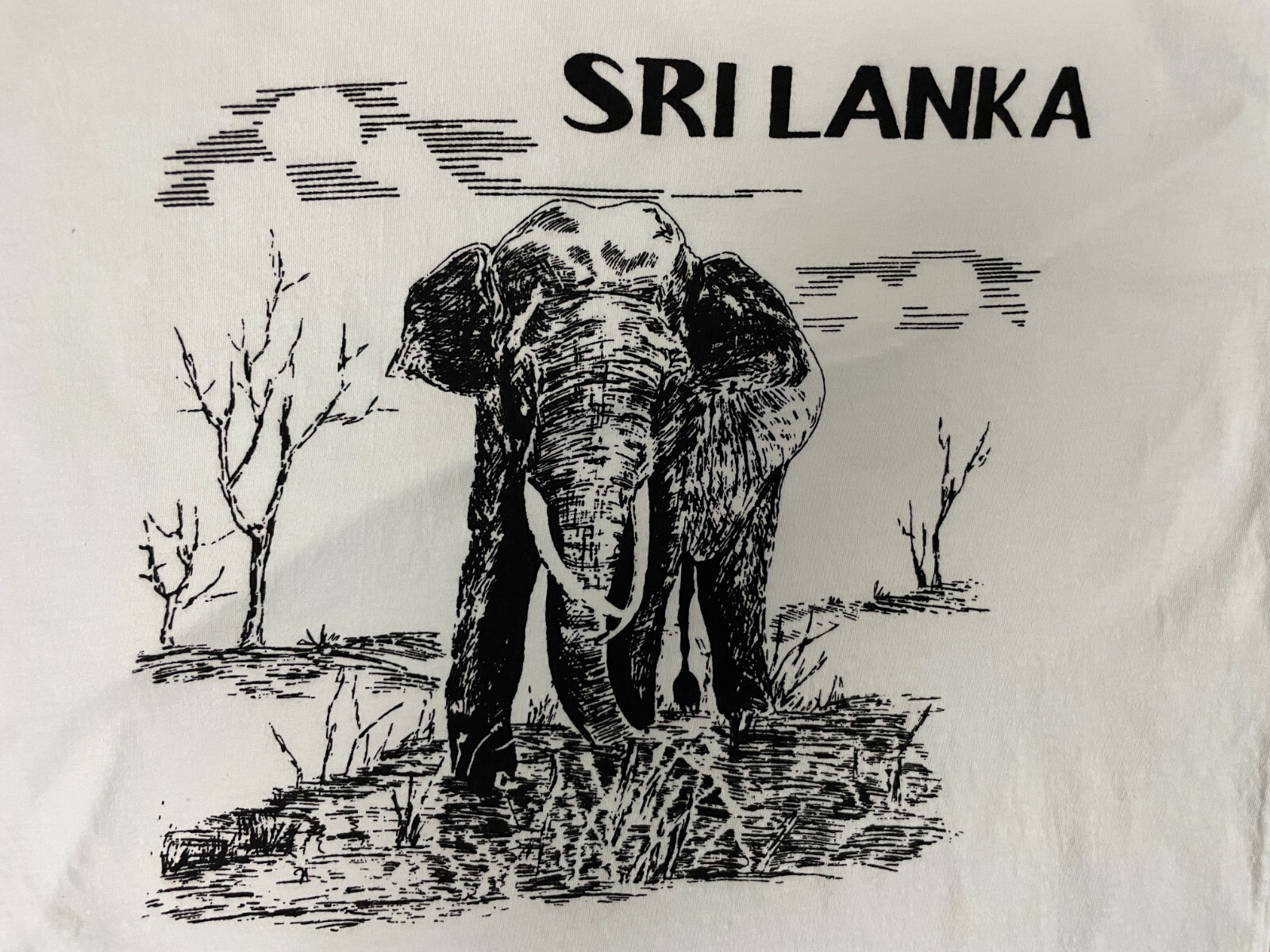 ENG T-Shirt Mens Large Regular Fit Crew Neck Sri Lanka Wildlife Elephant White gallery