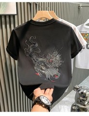 Men’s Mythical Dragon Kirin Embroidery Short Sleeve Casual Summer T-Shirt