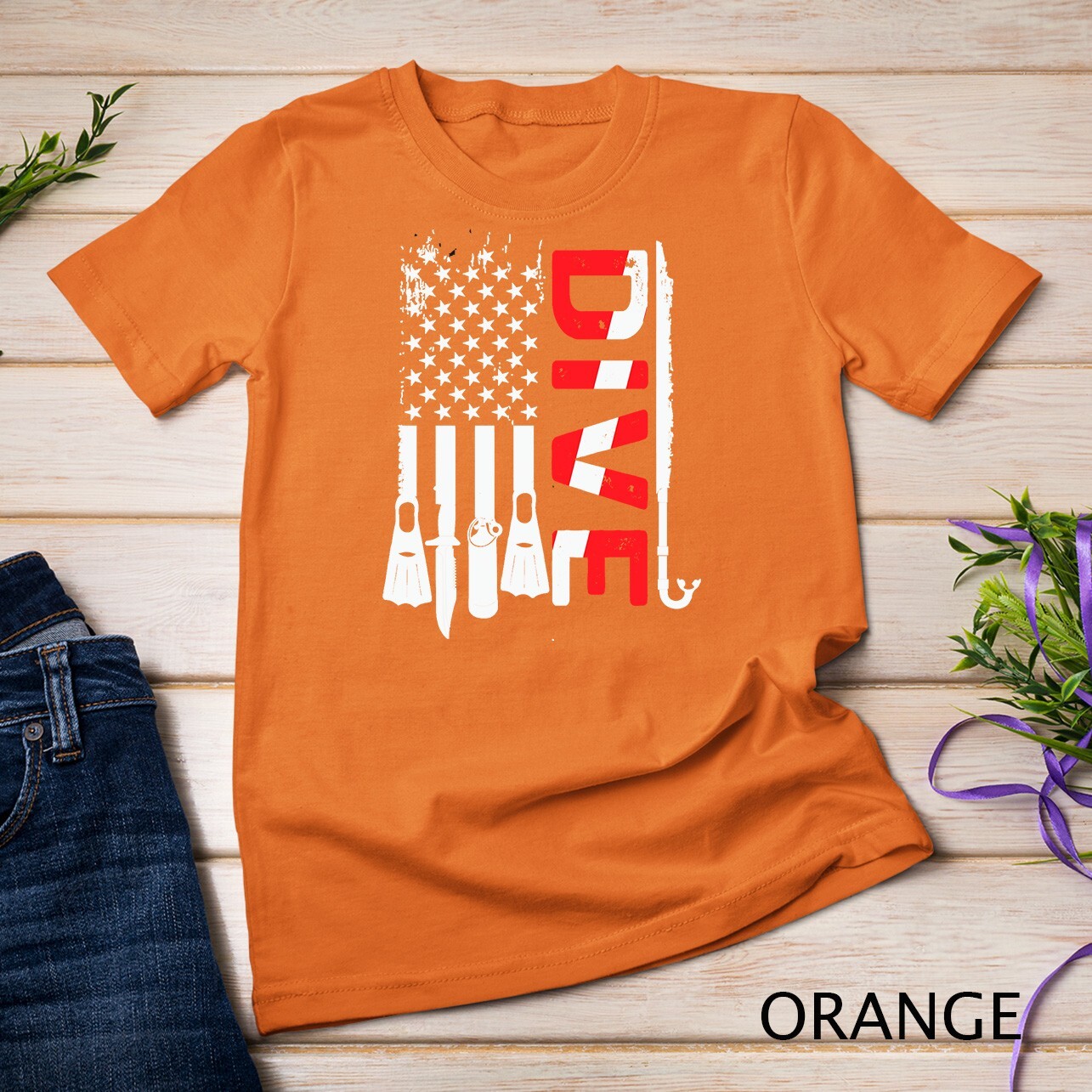 Vintage Scuba Diving Gear American Scuba Diver Down Flag Unisex T-shirt gallery