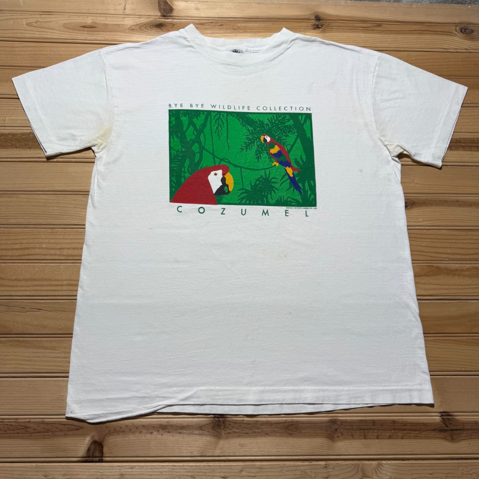 Vintage 90s Bye Bye Cozumel Mexico Wildlife Parrot Animal Graphic T-Shirt Large gallery
