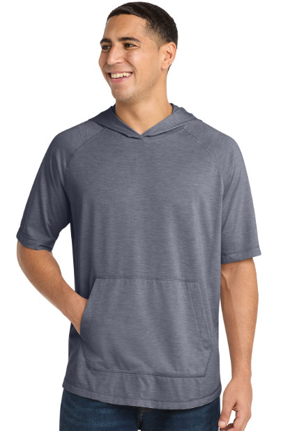 Sport-Tek PosiCharge Tri-Blend Wicking Short Sleeve Hoodie True Navy Htr Size L gallery