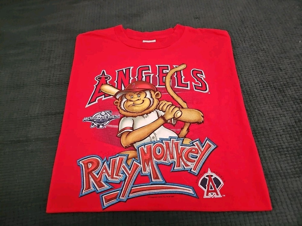 RALLY MONKEY 2002 World Series Anaheim Angels Lee Sport Candy Apple Red Tee 2XL