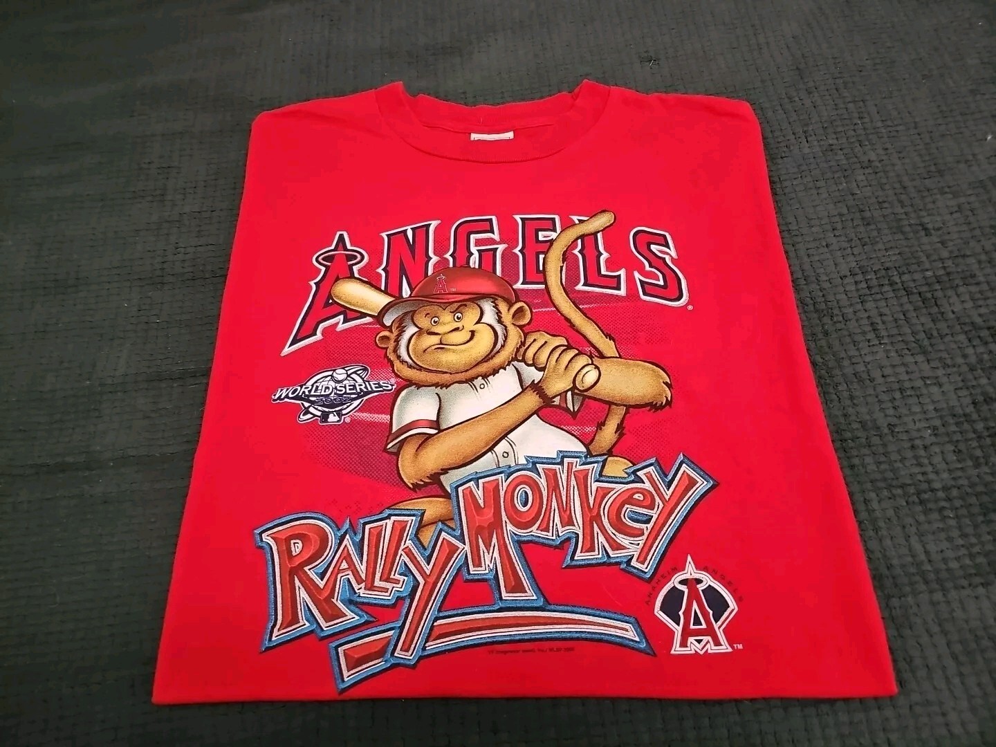 RALLY MONKEY 2002 World Series Anaheim Angels Lee Sport Candy Apple Red Tee 2XL