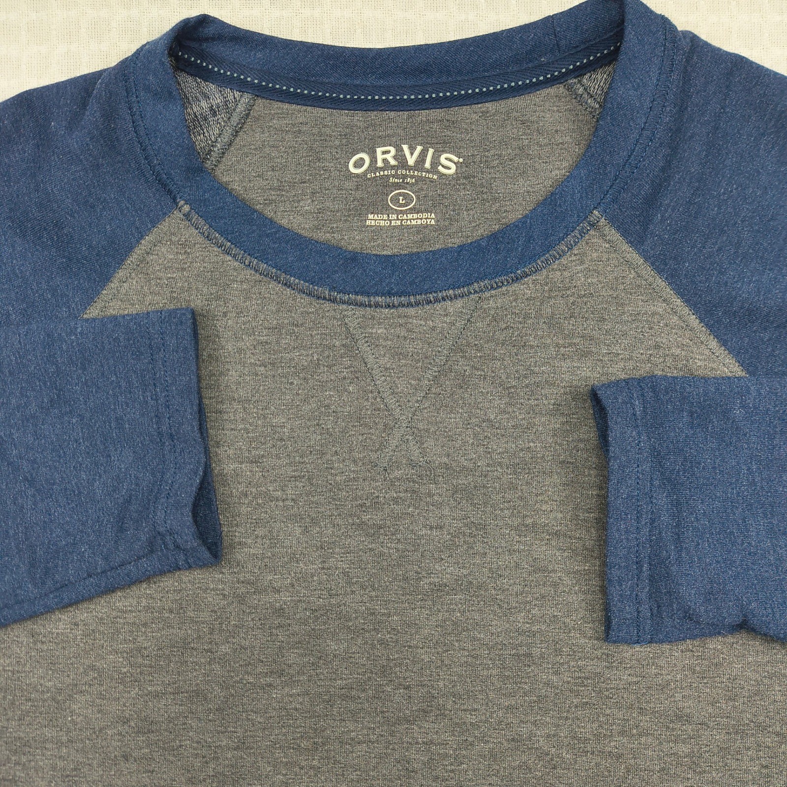 Orvis Mens Large Gray Blue Raglan Long Sleeve Crew Neck T-Shirt 1225440 Stretch gallery
