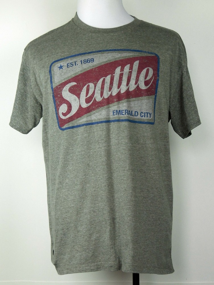 Brew City “Pop Top” Seattle Emerald City Gray T-Shirt w/ Bottle Cap Opener XL