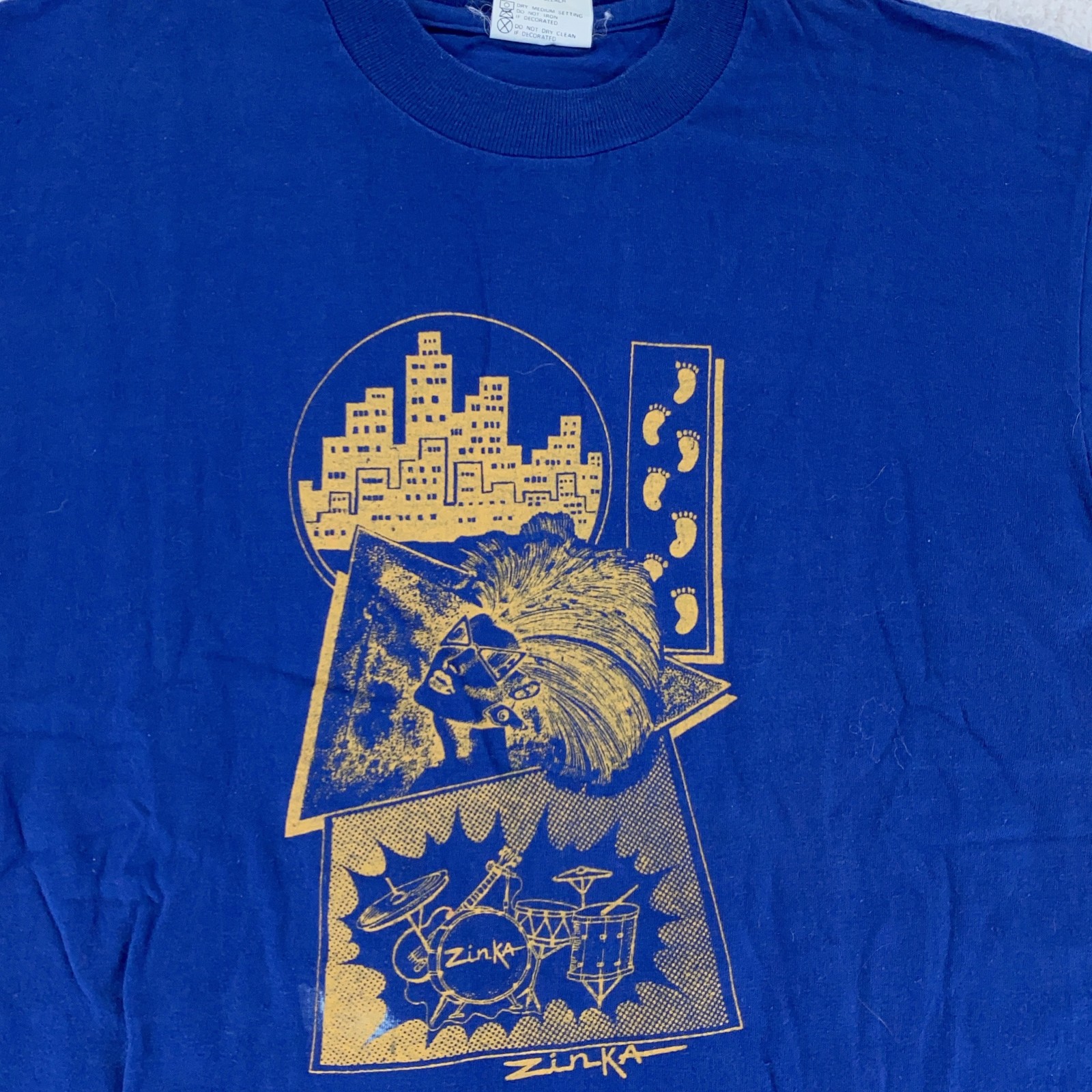 Vintage 80s Zinka Sunscreen Shirt Mens Small Graphic Art Band Tee Punk USA