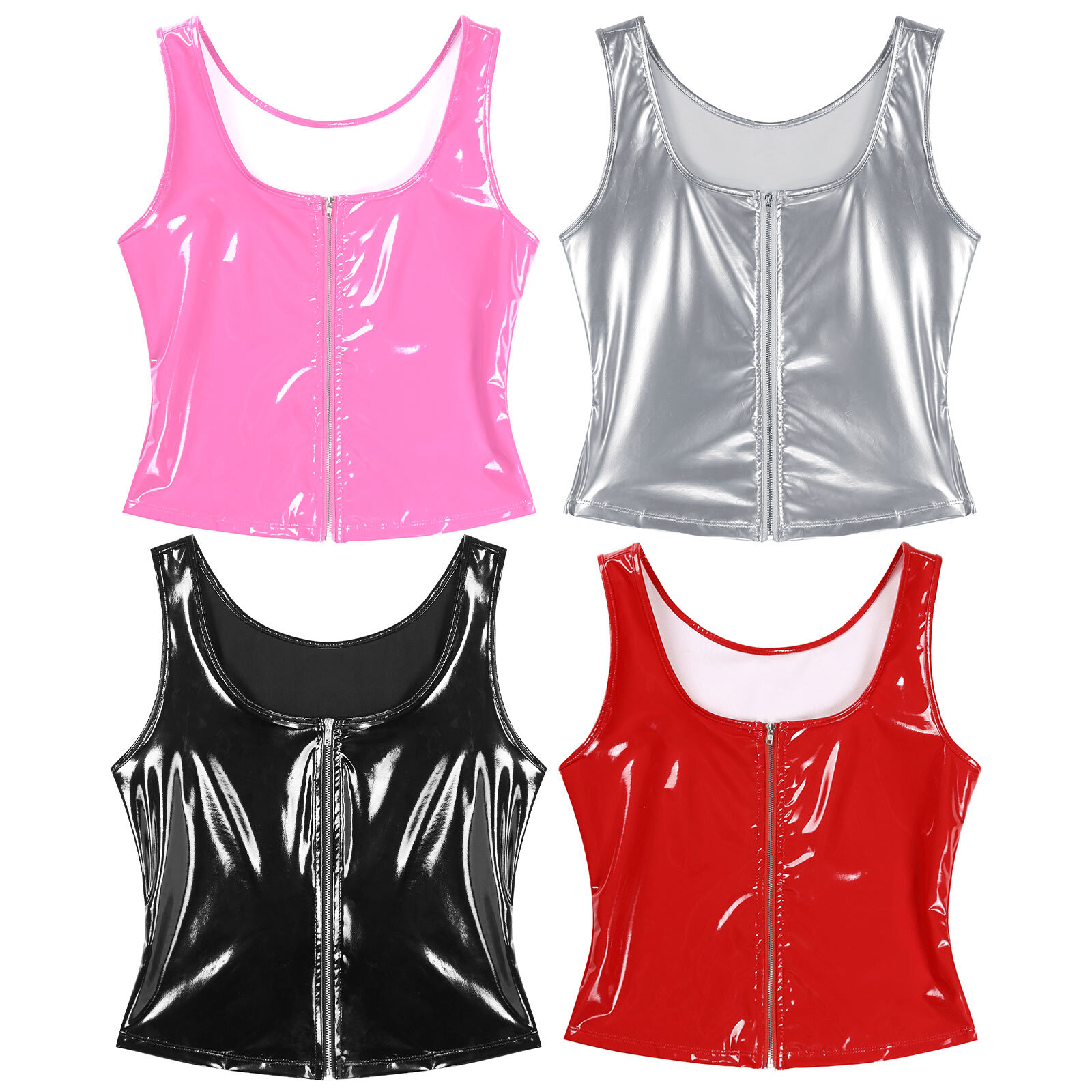 US Men WetLook PVC Leather Sleeveless Vest Shirt Zipper Tank Top Jacket Clubwear gallery