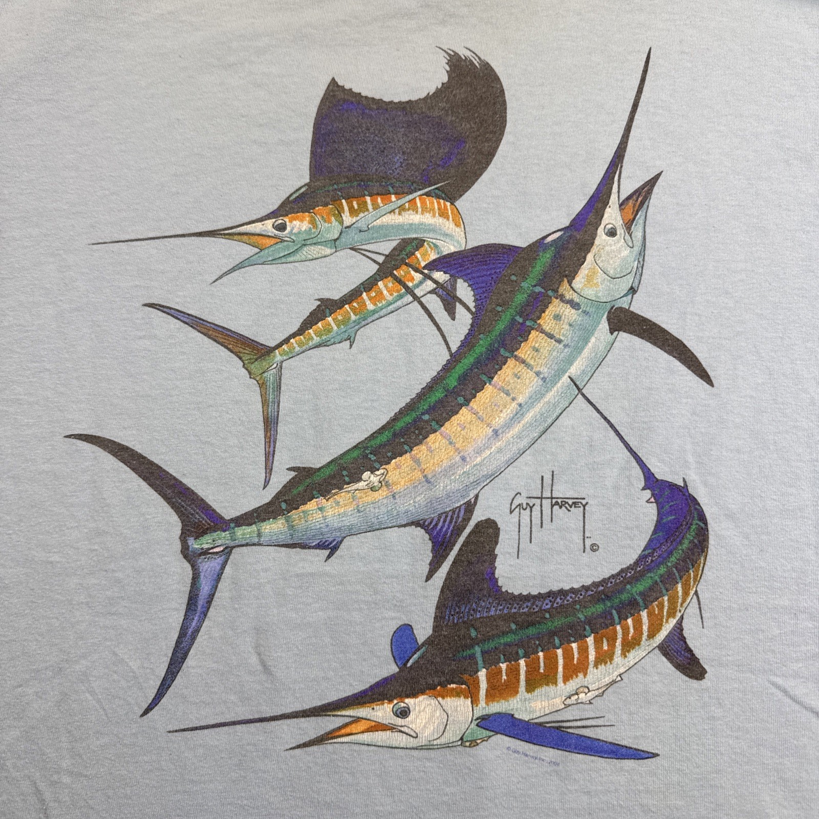 VINTAGE 00s Guy Harvey AFTCO Blue T-Shirt Adult XL Y2K Black Marlin Graphic Tee gallery