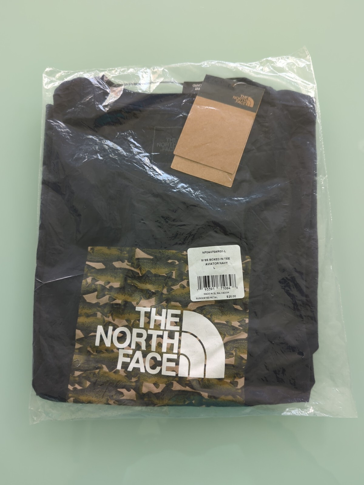 THE NORTH FACE Mens Boxed in Graphic Aviator Navy T Shirt Fish Sz L NF0A475ARG1 gallery