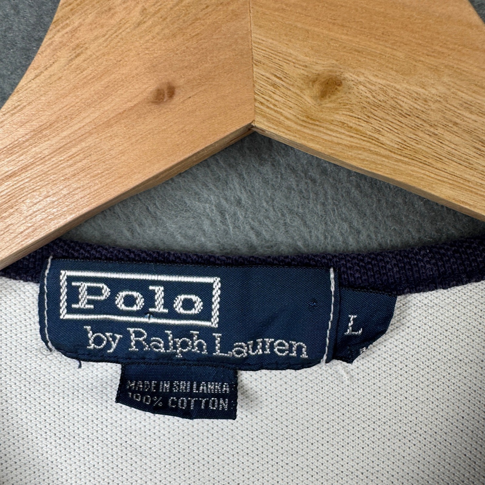 Polo Ralph Lauren Vintage Large White Henley Short Sleeve Pique T-Shirt L Trim gallery