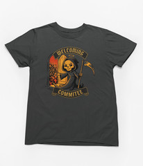 Grim Reaper Welcome Committee Skull Funny Dark Humor Graphic T-Shirt Tee