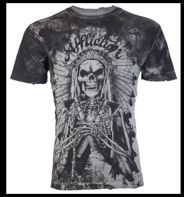 $58 AFFLICTION Grey TRUSTED TIME Short Sleeve Slim Fit Y2K MMA Elite T-shirt NWT gallery