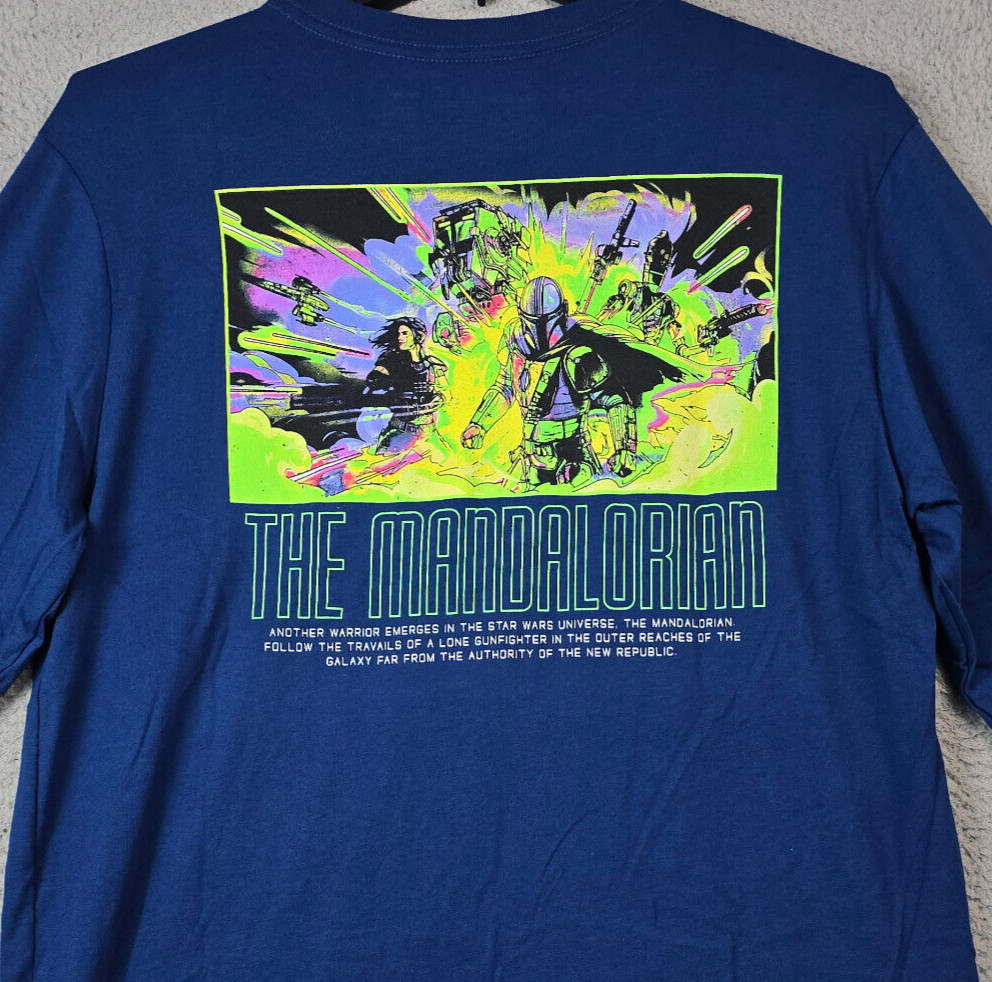 STAR WARS NEFF Mens Mandalorian Shirt Extra Large XL Blue Comic Long Sleeve NWT