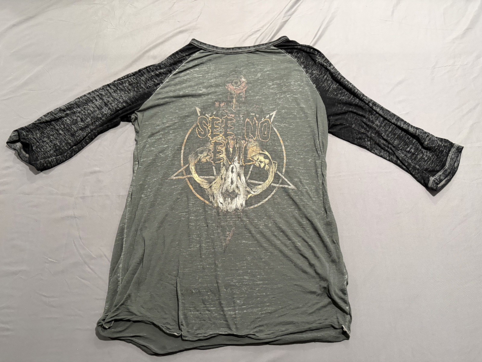 H&M Divided Men’s Antichrist Rock Raglan Shirt Size Medium Band Tee See-Through