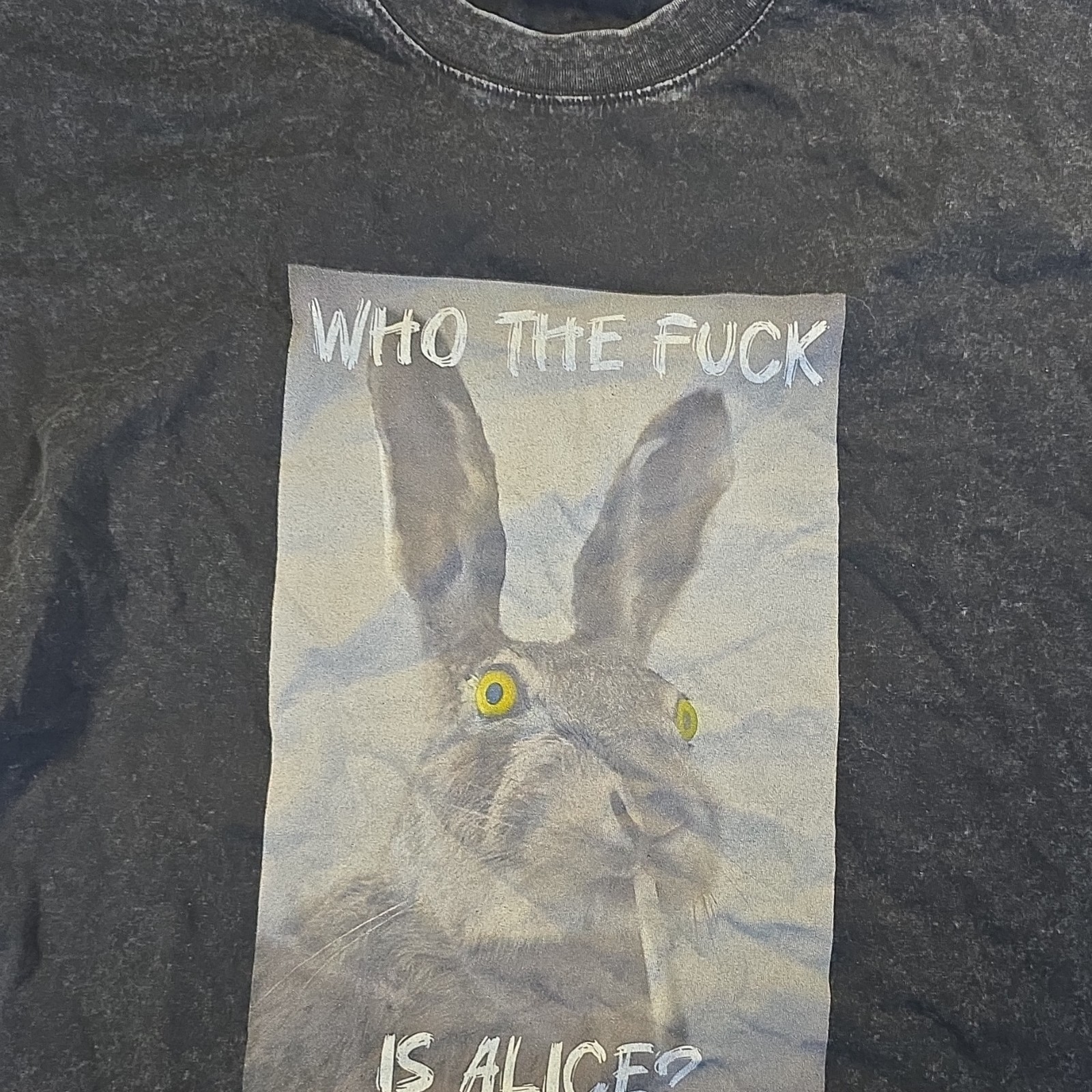 Black Alice in Wonderland Rabbit Graphic Crewneck Cotton Knit Tee Men’s M gallery
