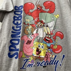 Sponge Bob Square Pants Graphic Tshirt with curved hem Grey cartoon nickelodeon