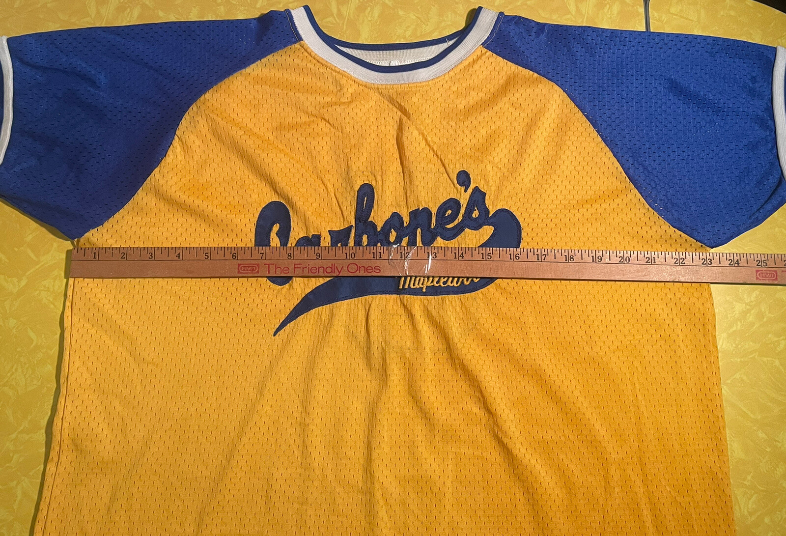 Vintage Carbone’s Pizza MN L Blue Yellow Softball Baseball Team Jersey #5 2Tone gallery