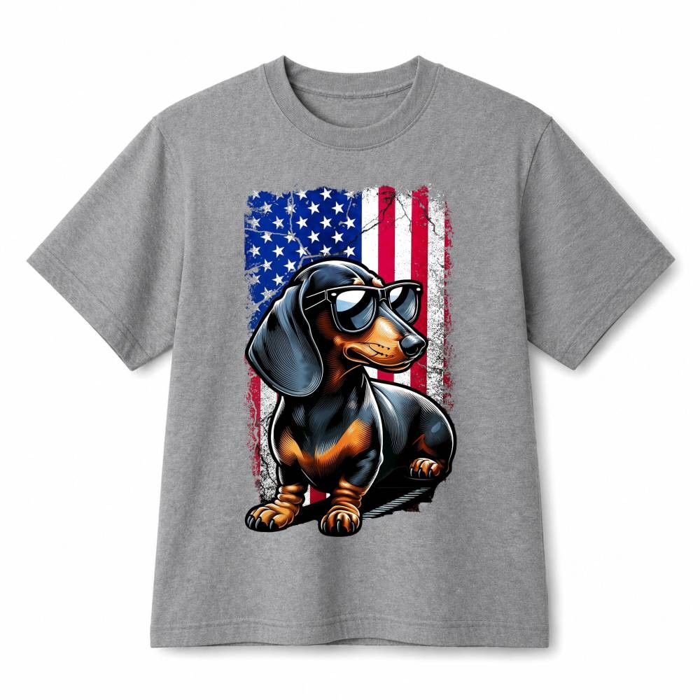 Cool Dachshund USA Distressed Flag Patriotic Graphic Cotton T-Shirt Unisex gallery