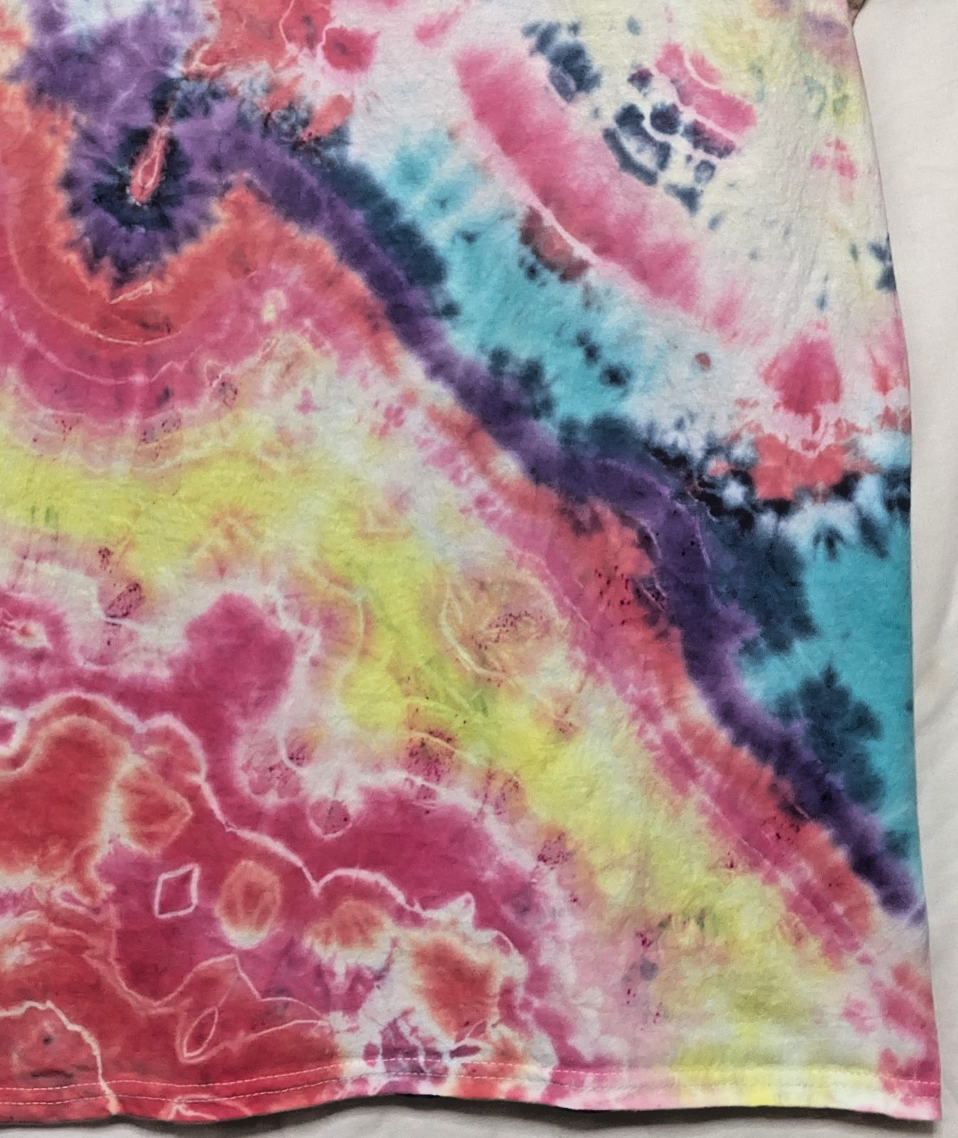 Handmade Tie Dye Geode Pattern Red Pink Purple Yellow 3XL Shirt 25" W X 31" L gallery
