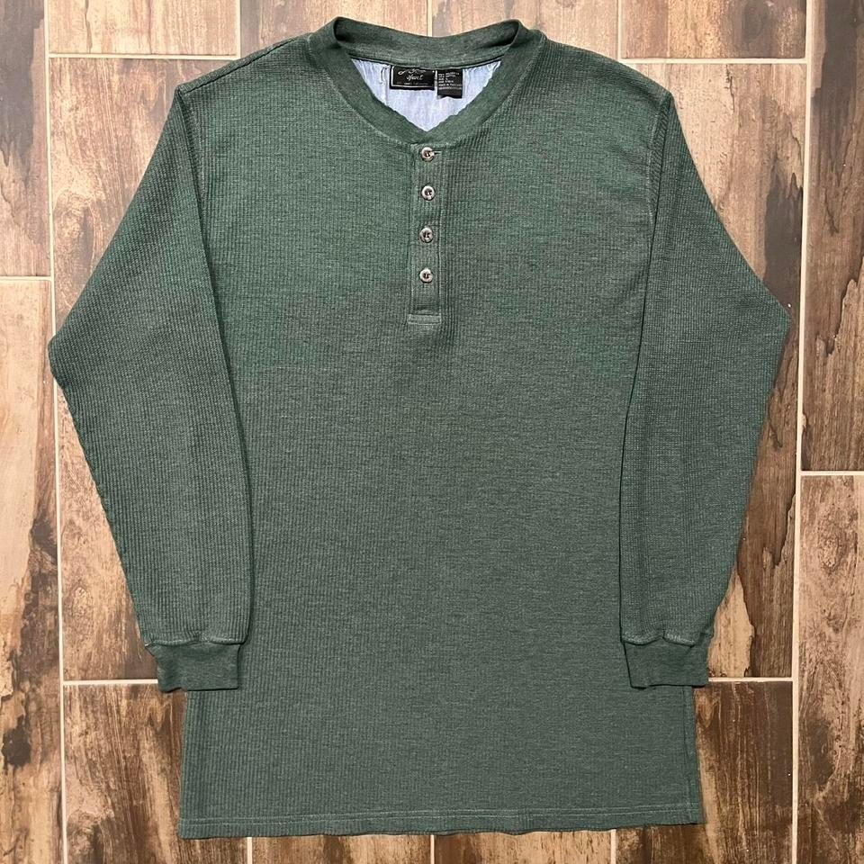 VTG JIT Sport Thermal Mens L Green Polycotton Henley Waffle-Knit Long-Sleeve 90s gallery