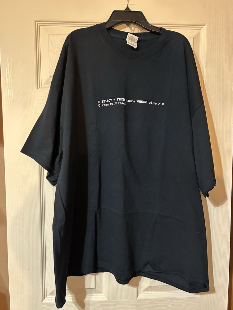 Adult Size 3XL IT Programmer SQL Code Nerd T-Shirt Funny Novelty Great Gift Idea