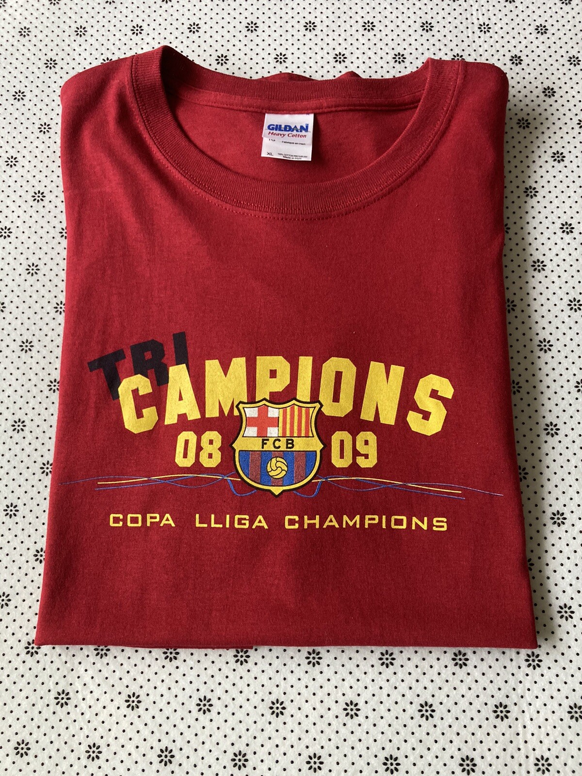 FC Barcelona Tri Campions Red T Shirt Mens XL BNWOT 2008-09 – Treble Champions
