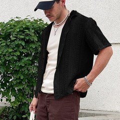 Men’s Short Sleeve Button Down Shirt, Lapel Collar Solid Casual Summer Top S-3XL