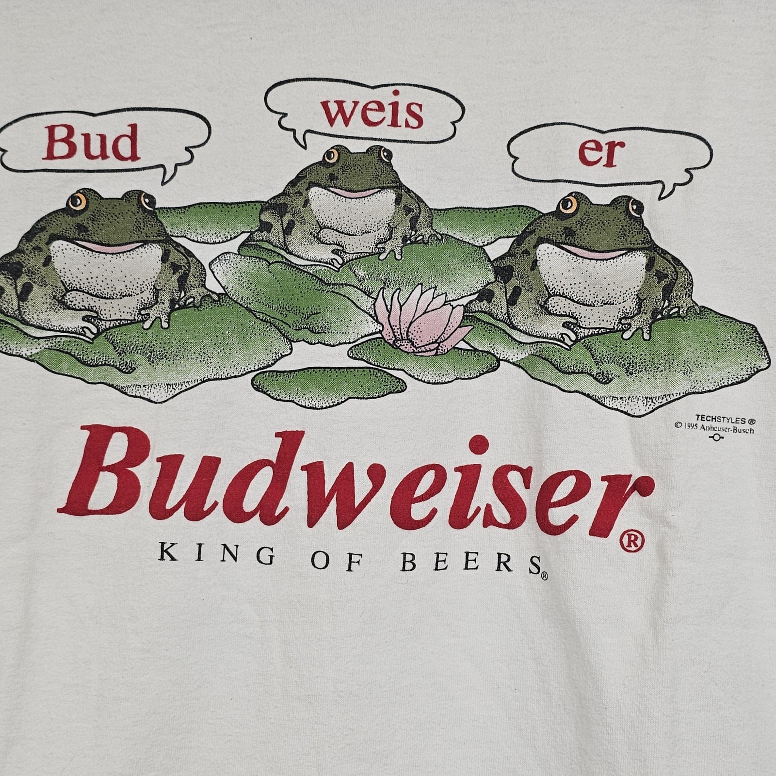 Vintage Budweiser Frogs Shirt Mens Medium White Graphic Beer Promo 1990s gallery