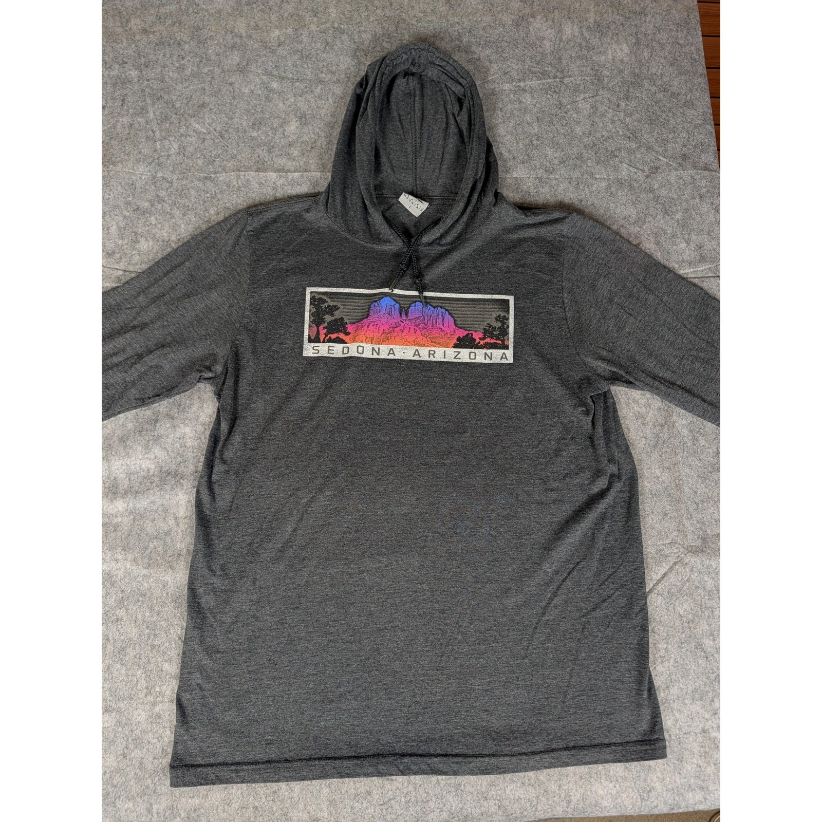 Prairie Mountain Sedona Arizona Sunset Graphic Long Sleeve Hooded T-Shirt Gray gallery