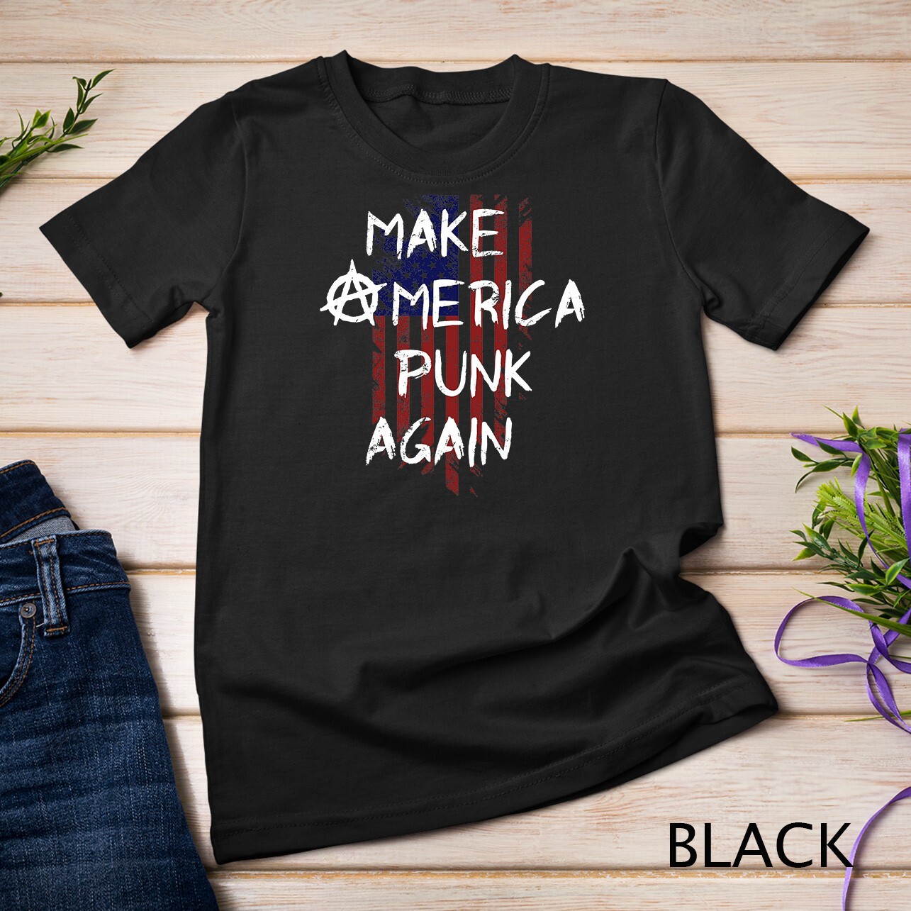 Punk Rocker 80s Design With Make America Punk Again Flag T-Shirt Unisex T-shirt gallery