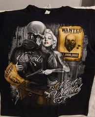 SKELETON SKULL MARILYN MONROE GUN TATTOO UNTAMED MOST WANTED T-SHIRT SHIRT