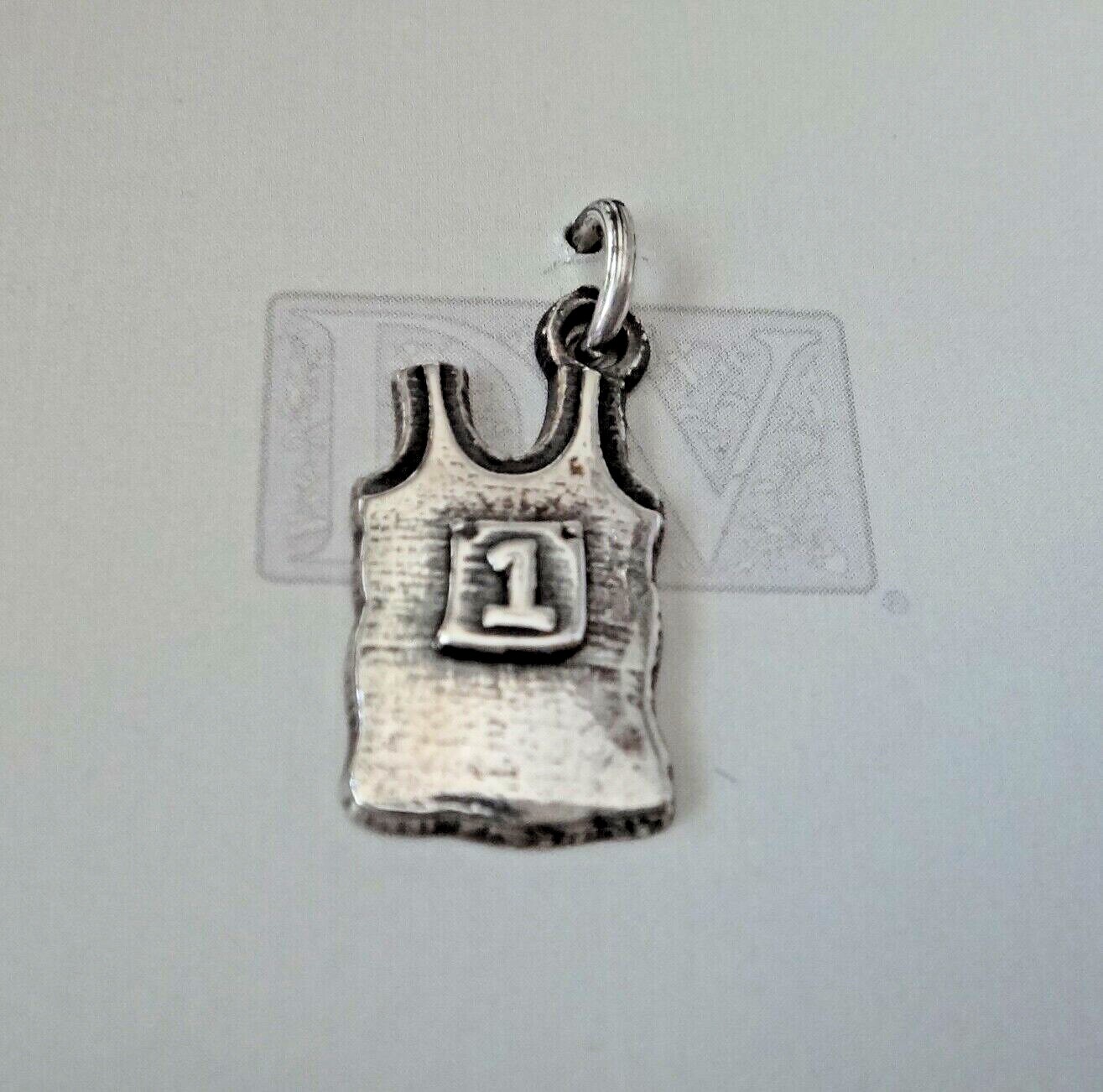 Sterling Silver 18x9mm Sport Tank Top Shirt with Number 1 Basketball Track Charm